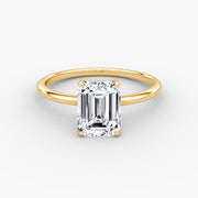 Emerald Cut - Plain Band Hidden Halo - Classic Engagement Ring- 14 K Gold
